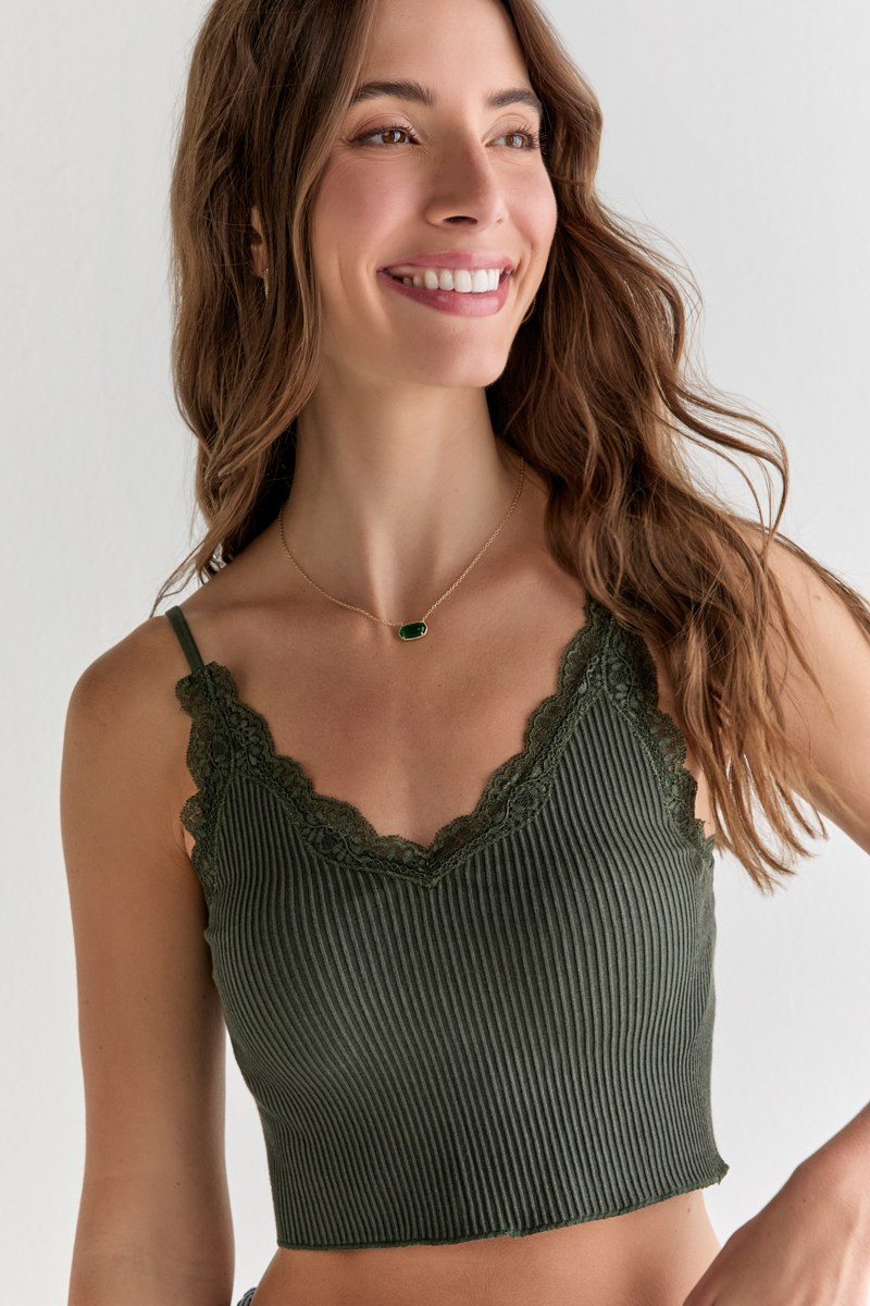 Trina Lace Trim Ribbed Crop Top | francesca's®