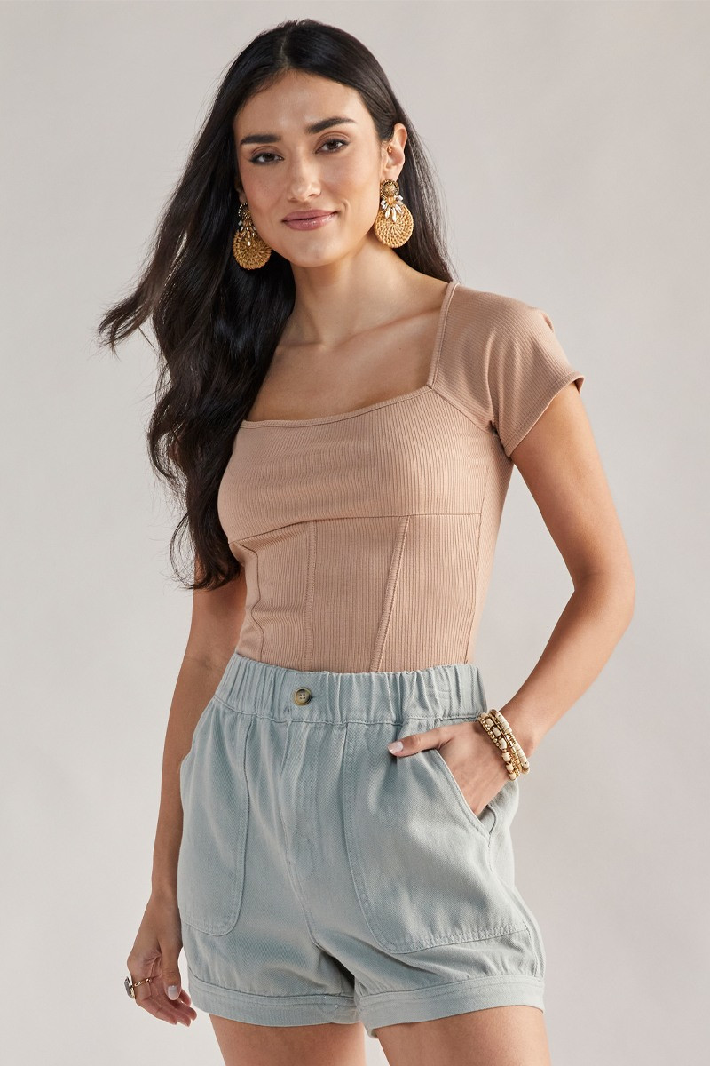Piper Short Sleeve Knit Corset Top | francesca's® Piper Short Sleeve Knit Corset Top | francesca's®