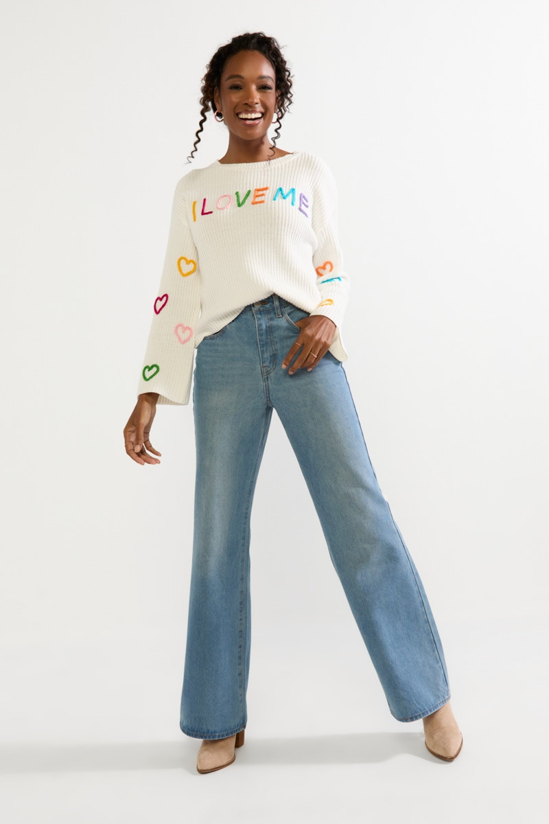 【えりぃ☆様】23AW　 Love Sweat Pullover　XS I Love Me 3D Stitch Pullover Sweater | francesca's®