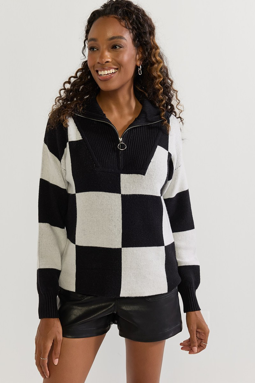 Holly Quarter Zip Checkered Pullover Sweater | francesca's®