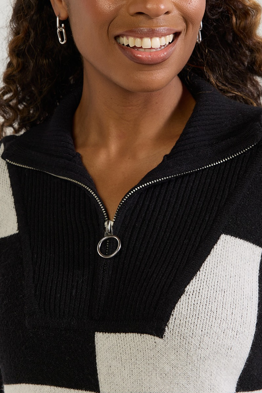 Holly Quarter Zip Checkered Pullover Sweater | francesca's®