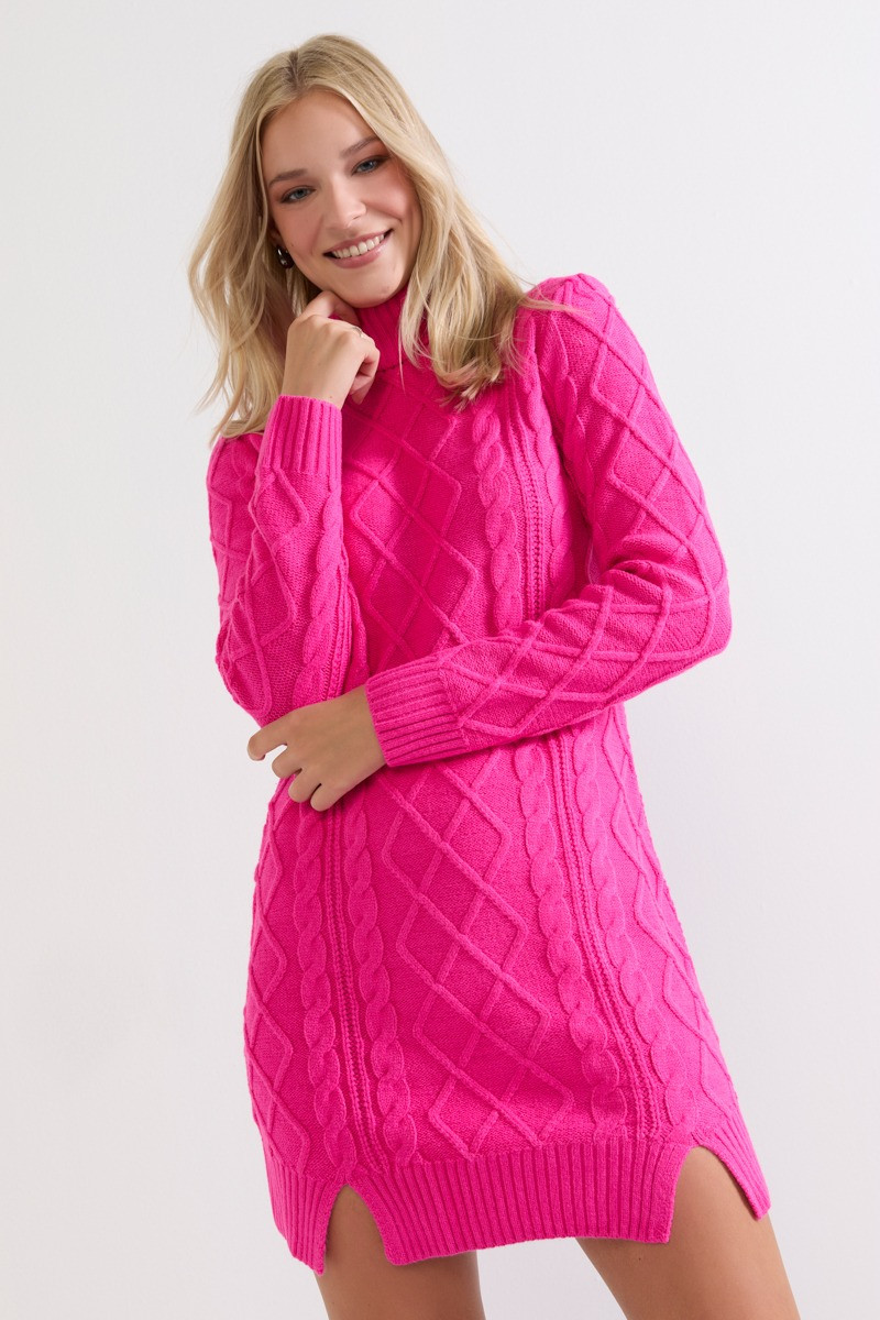 May Cable Knit Mini Sweater Dress