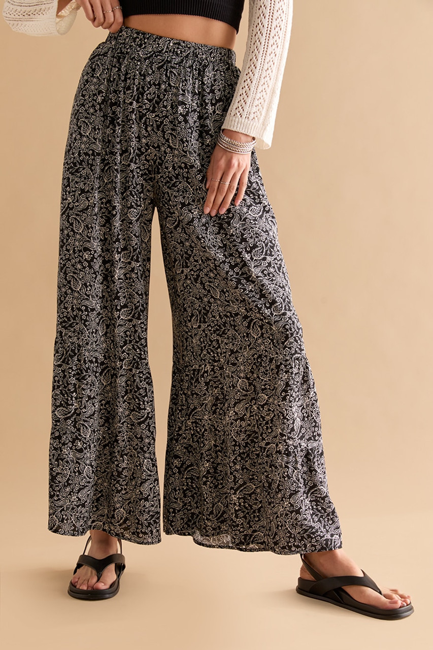 【PORTERNA】BM Flower Trousers Veronica Floral Fluid Wide Leg Pants | francesca's®