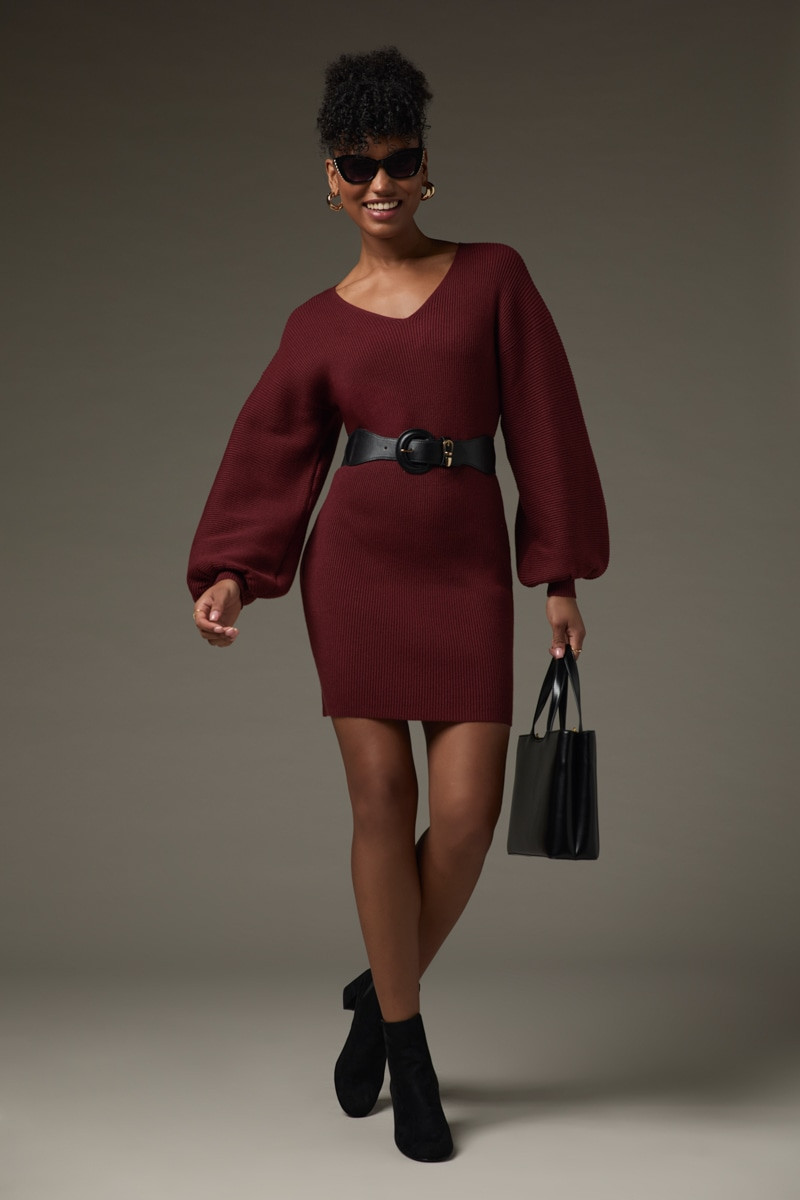 balloon sleeve knit dress Maria Balloon Sleeve Sweater Dress