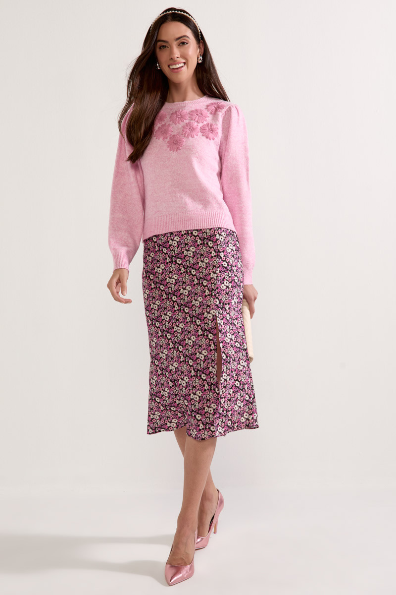 Tami Tonal Flower Applique Pullover Sweater