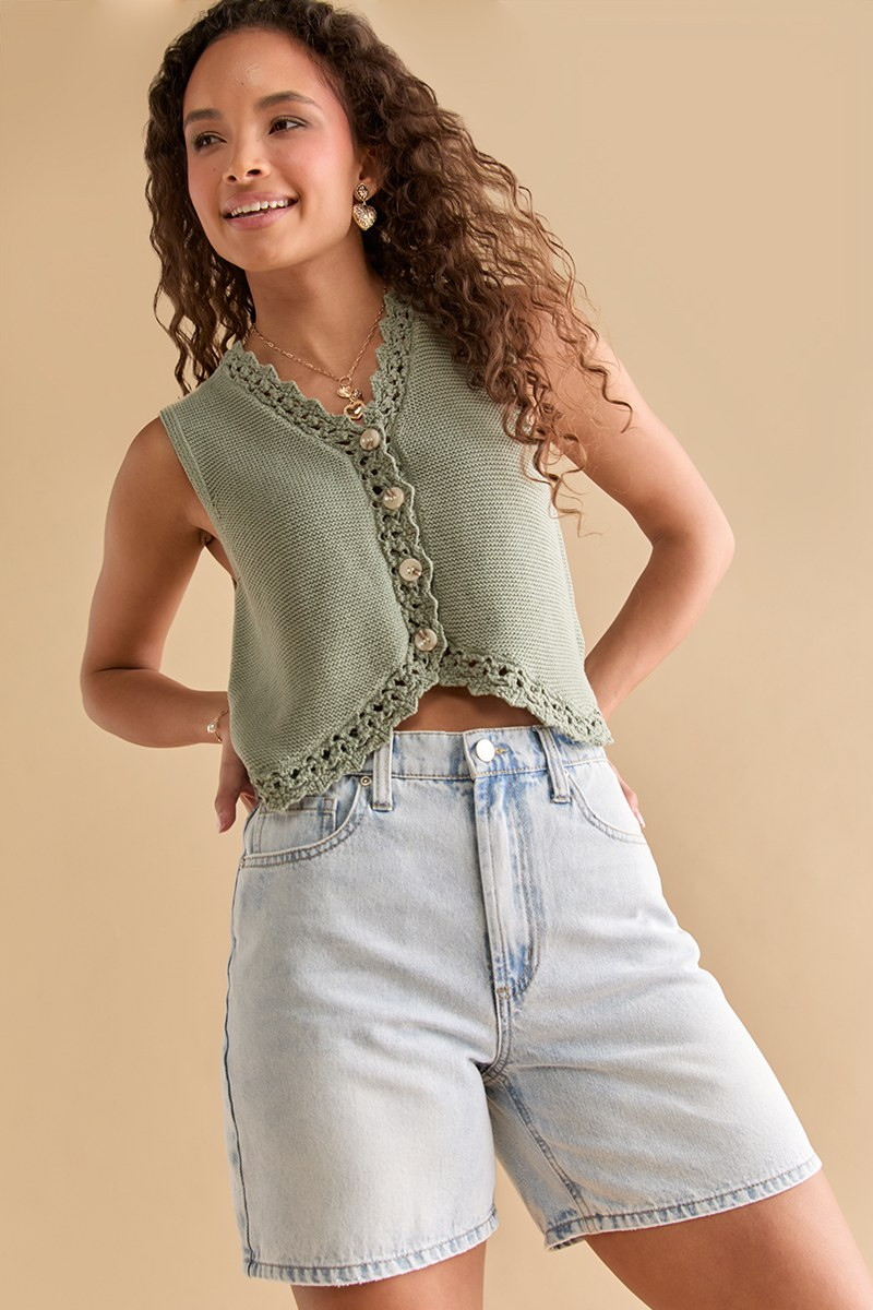 Evelyn Crochet Trim Sweater Vest | francesca's®