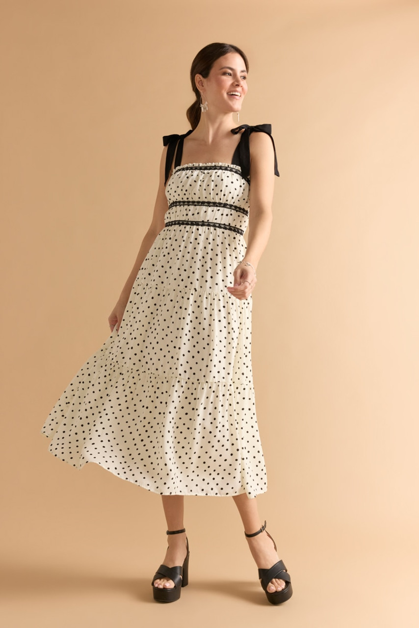 Ana Polka Dot Lace Trim Midi Dress | francesca's®