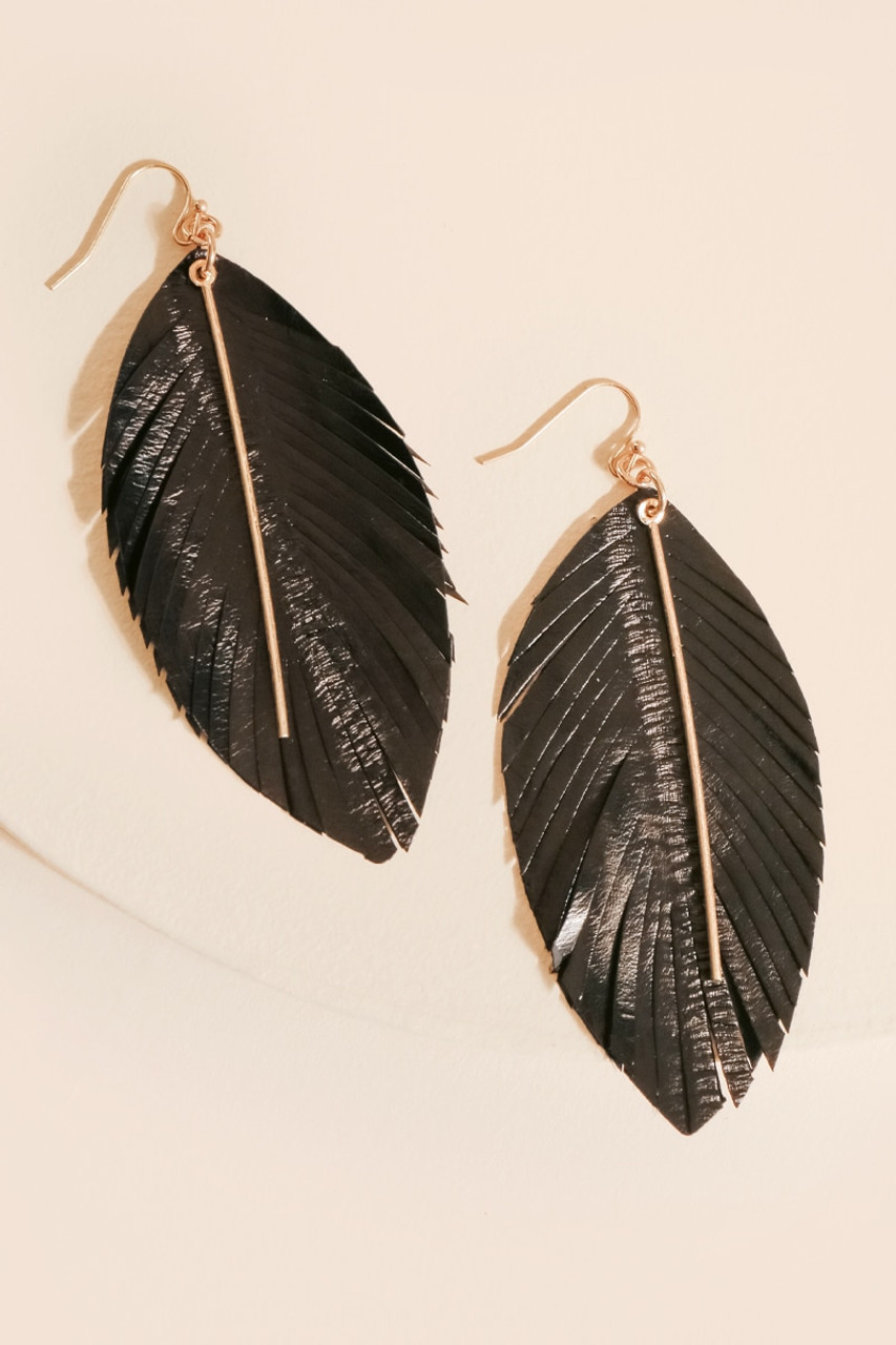 Mustard Geniune Leather Leaf Shaped Earrings · Filly Flair
