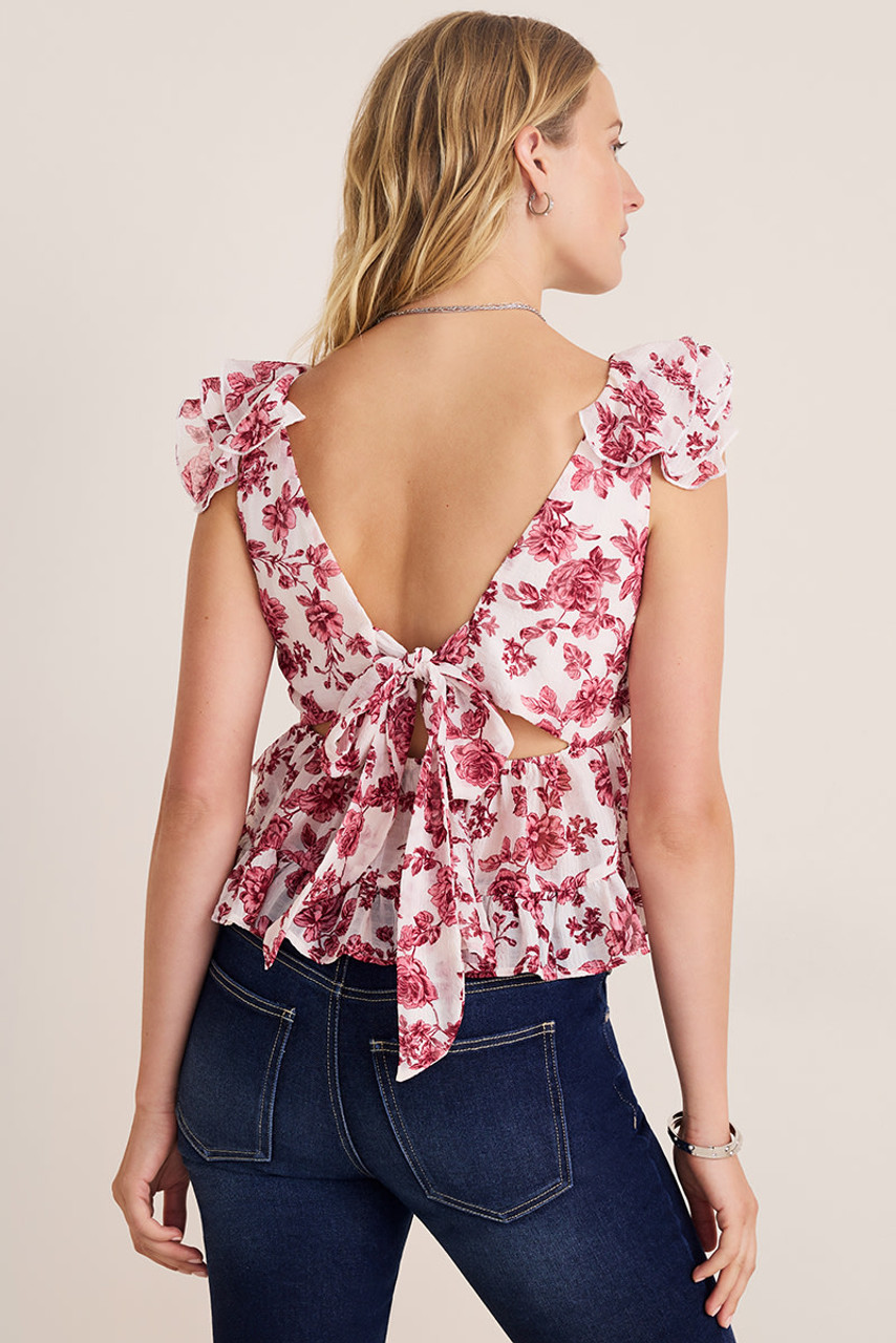 Swimcity☆Dear ribbon top Bella Floral Ruffle Bow Back Blouse | francesca's®