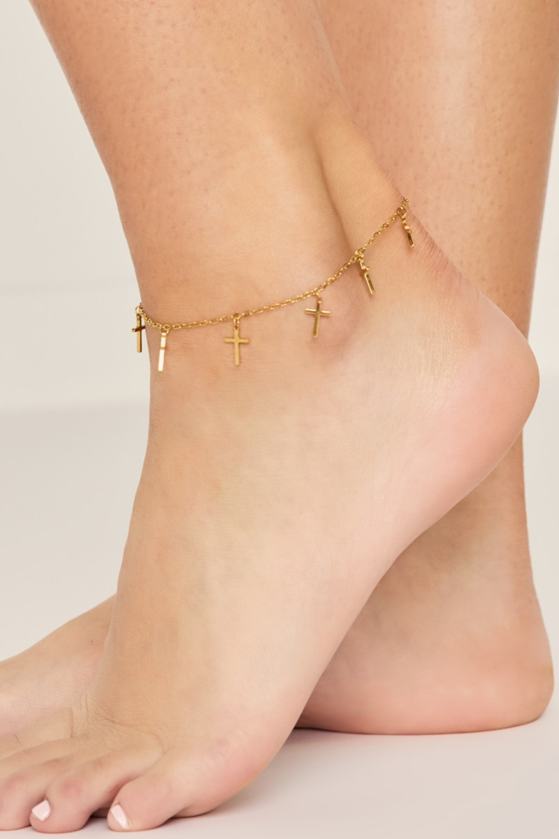 Mandy Stainless Steel Cross Charm Anklet | francesca's®