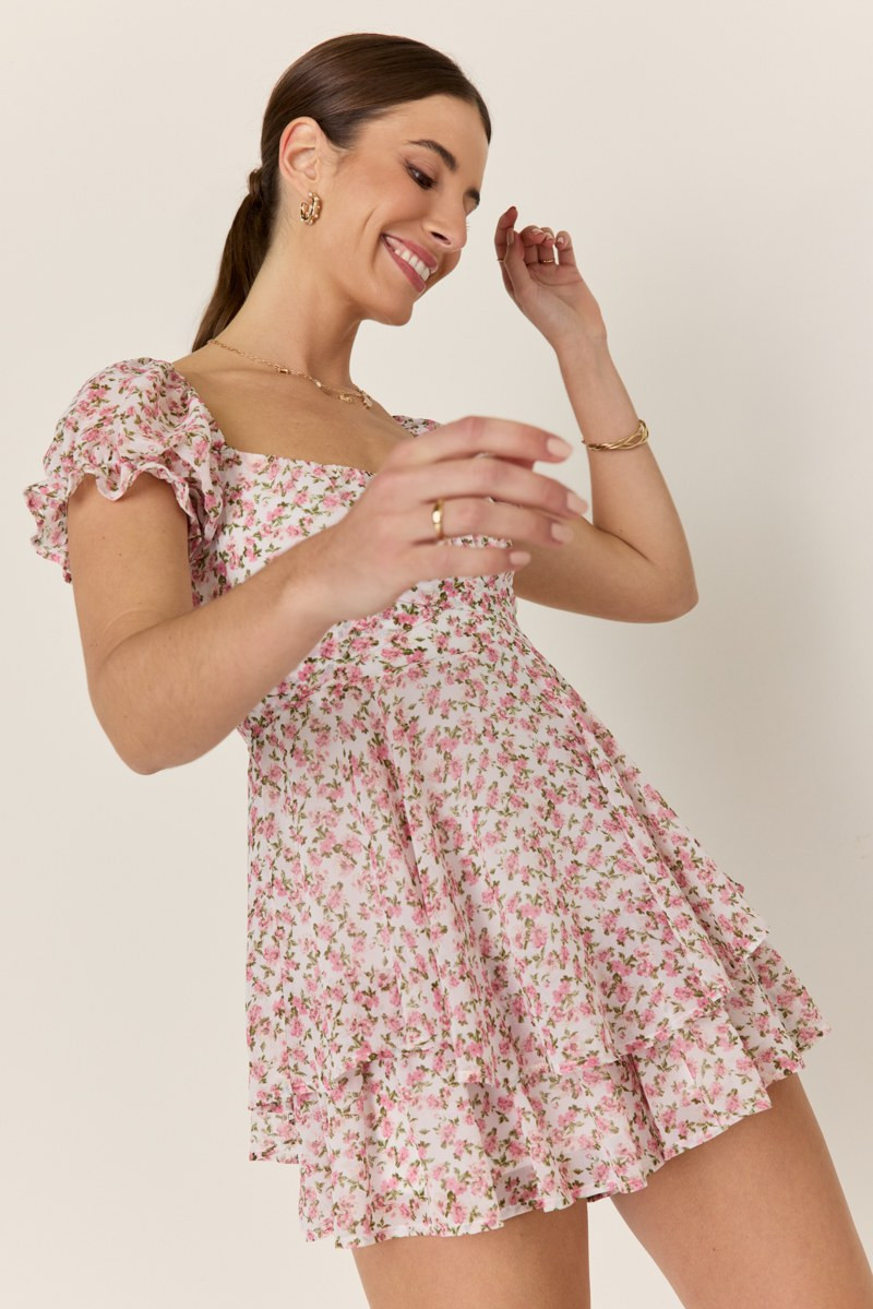 Vimmi Pink Floral Short Sleeve Romper | francesca's®