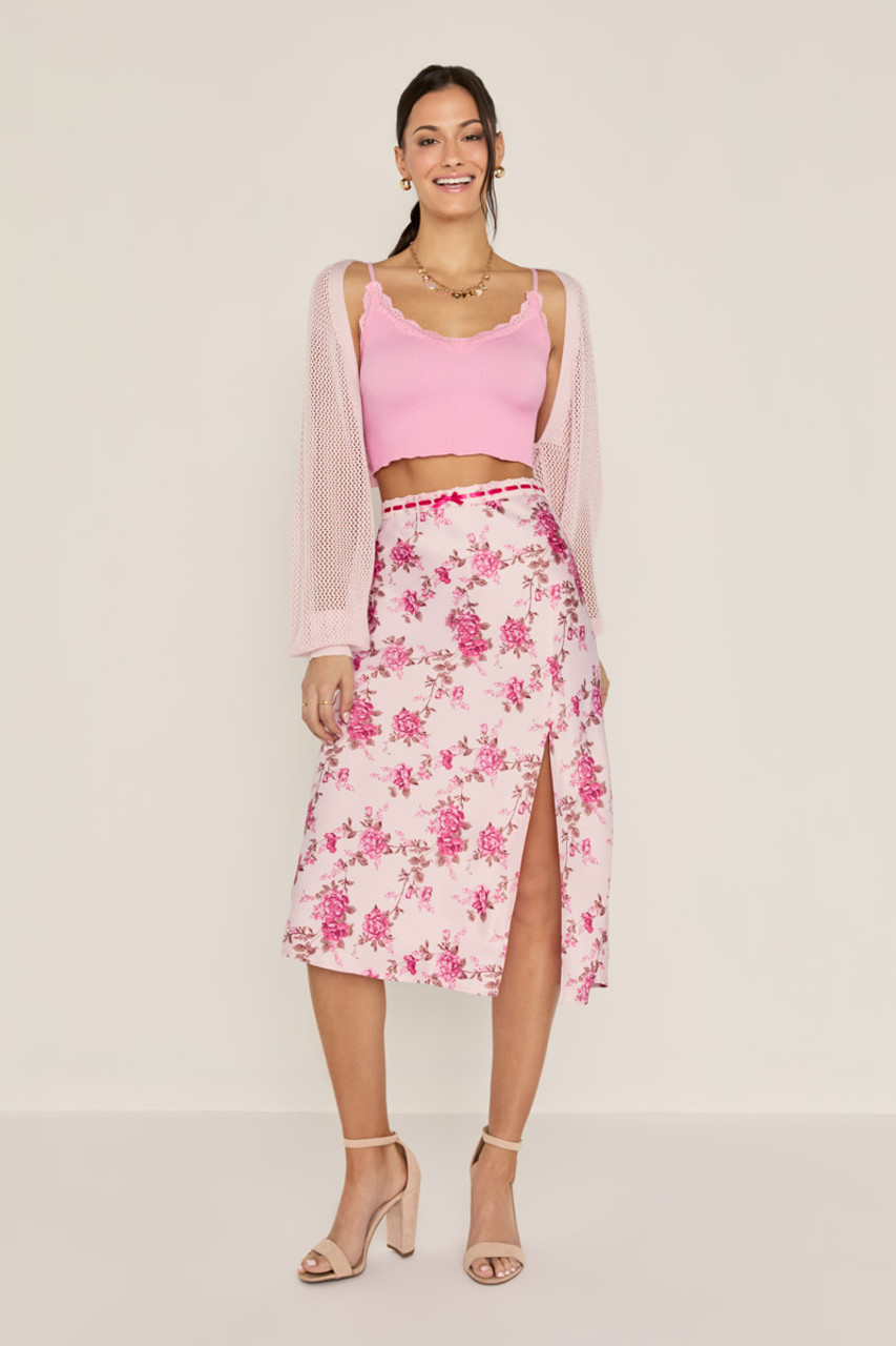 Penelope Floral Satin Midi Skirt | francesca's®