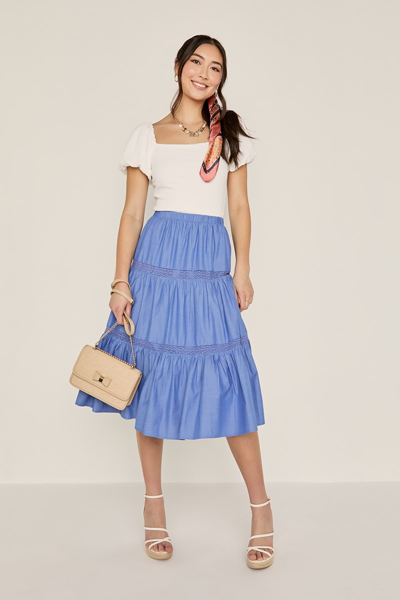 Lana Crochet Tiered Midi Skirt | francesca's®