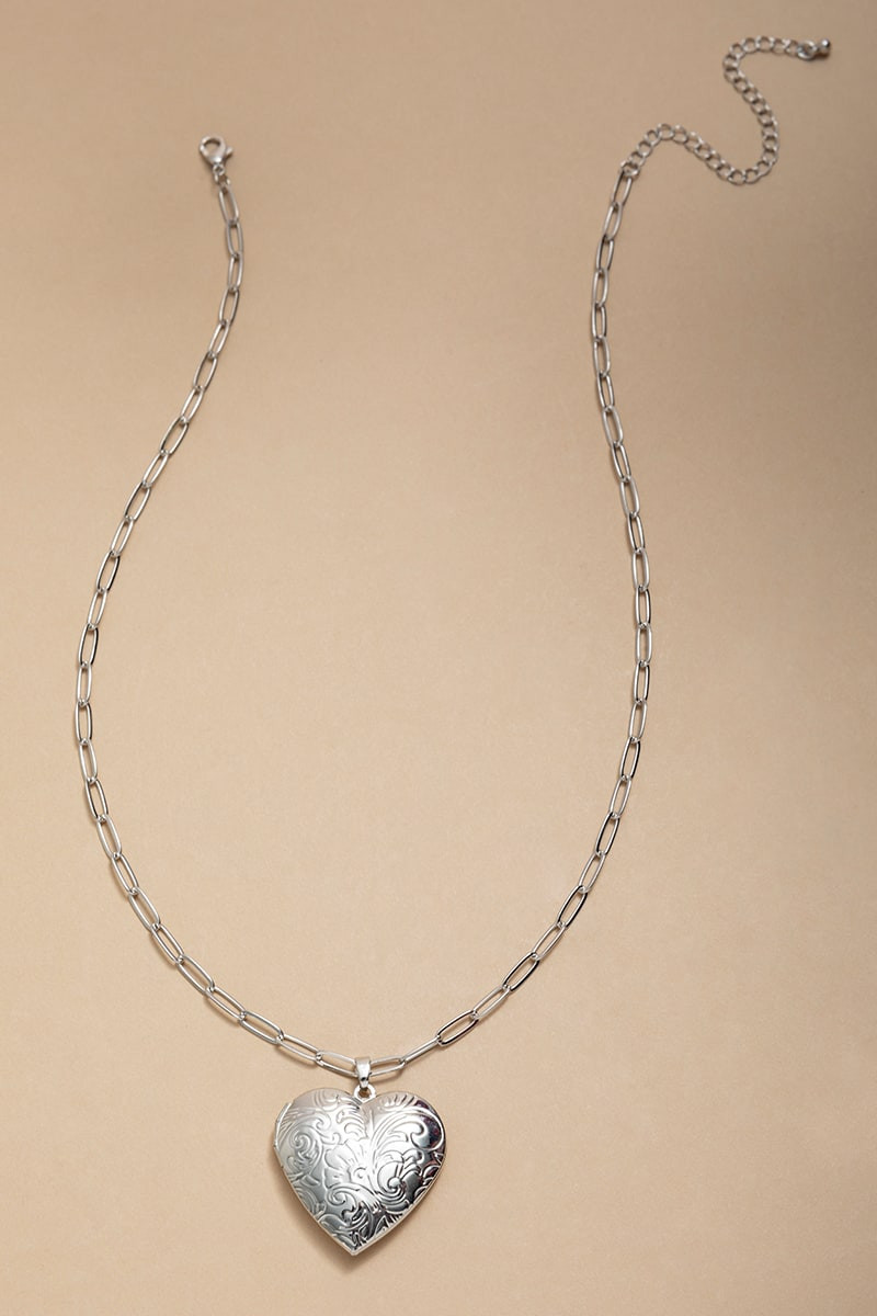 Nina Silver Heart Locket Necklace | francesca's®