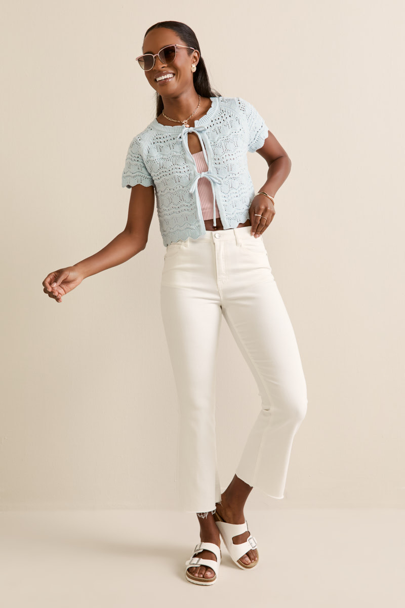 Lana Tie Front Pointelle Sweater Tee