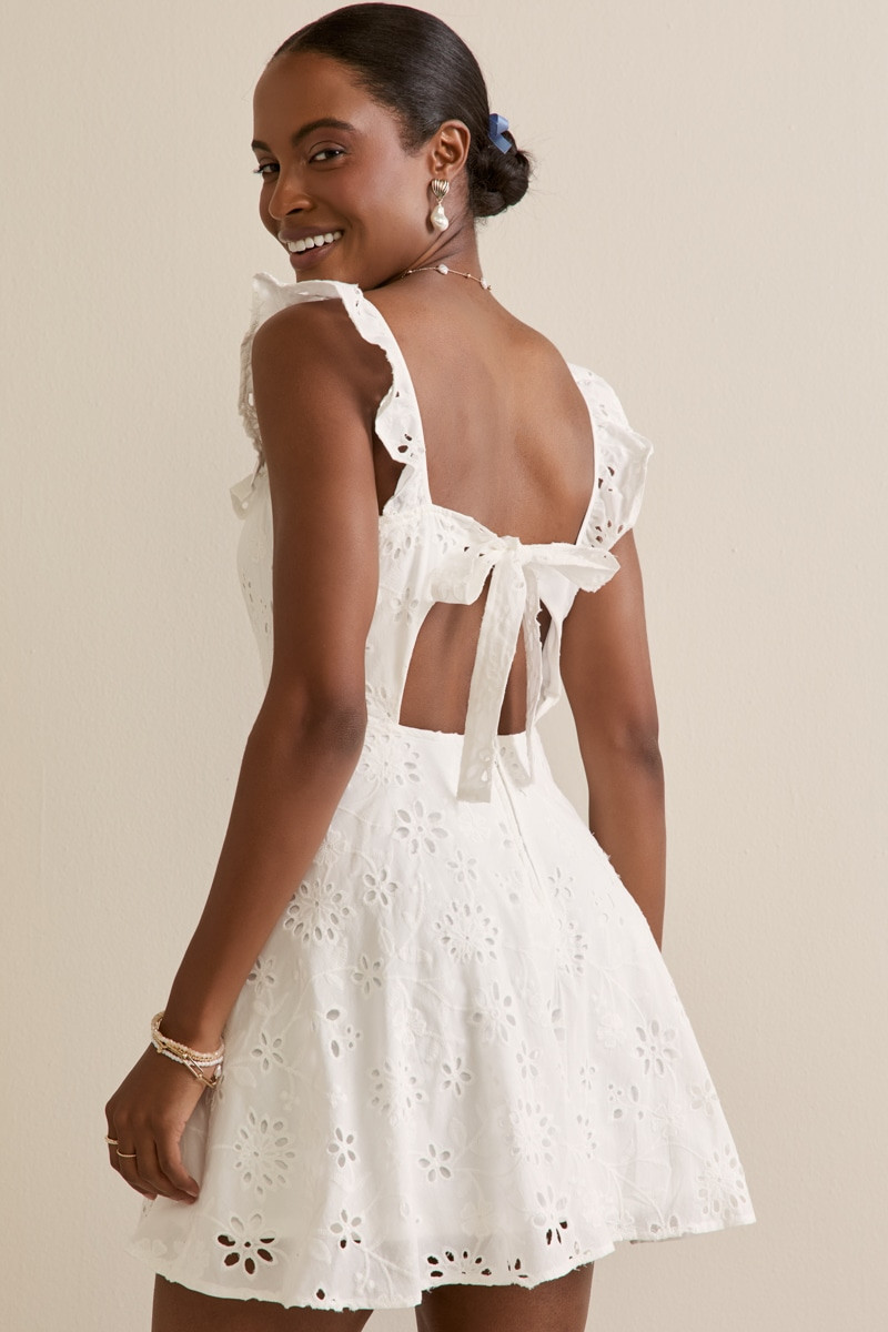 Shannon Bow Back Eyelet Mini Dress | francesca's®