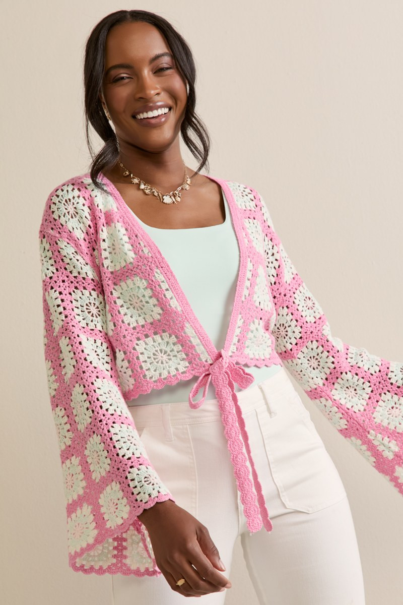 Lilly Tie Front Crochet Cardigan | francesca's®
