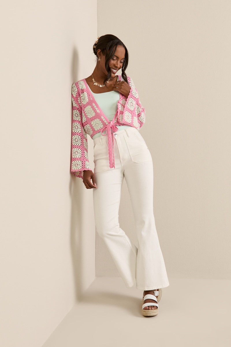 Lilly Tie Front Crochet Cardigan | francesca's®