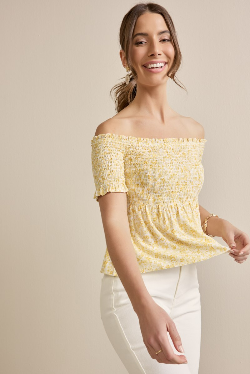 smocked floral top
