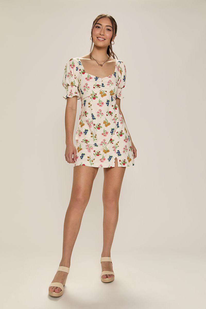 knee length dresses for ladies Farm Rio Fruit Dream Yellow Long Sleeve Mini Dress main image 0