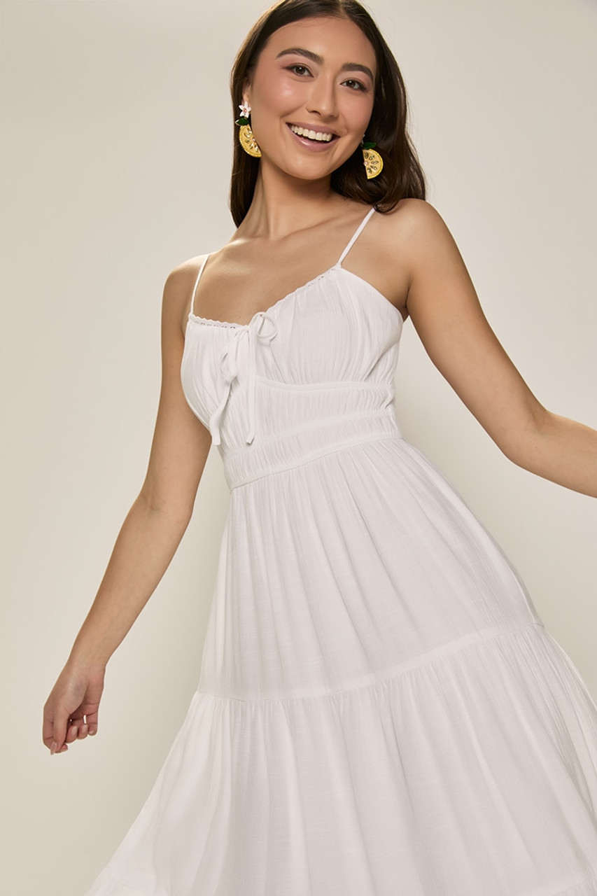 ◆RE RHEE◆ PLEATED DETAIL MIDI DRESS WHITE White Tie-Strap Dress - Pleated Dress - Midi Dress - Lulus
