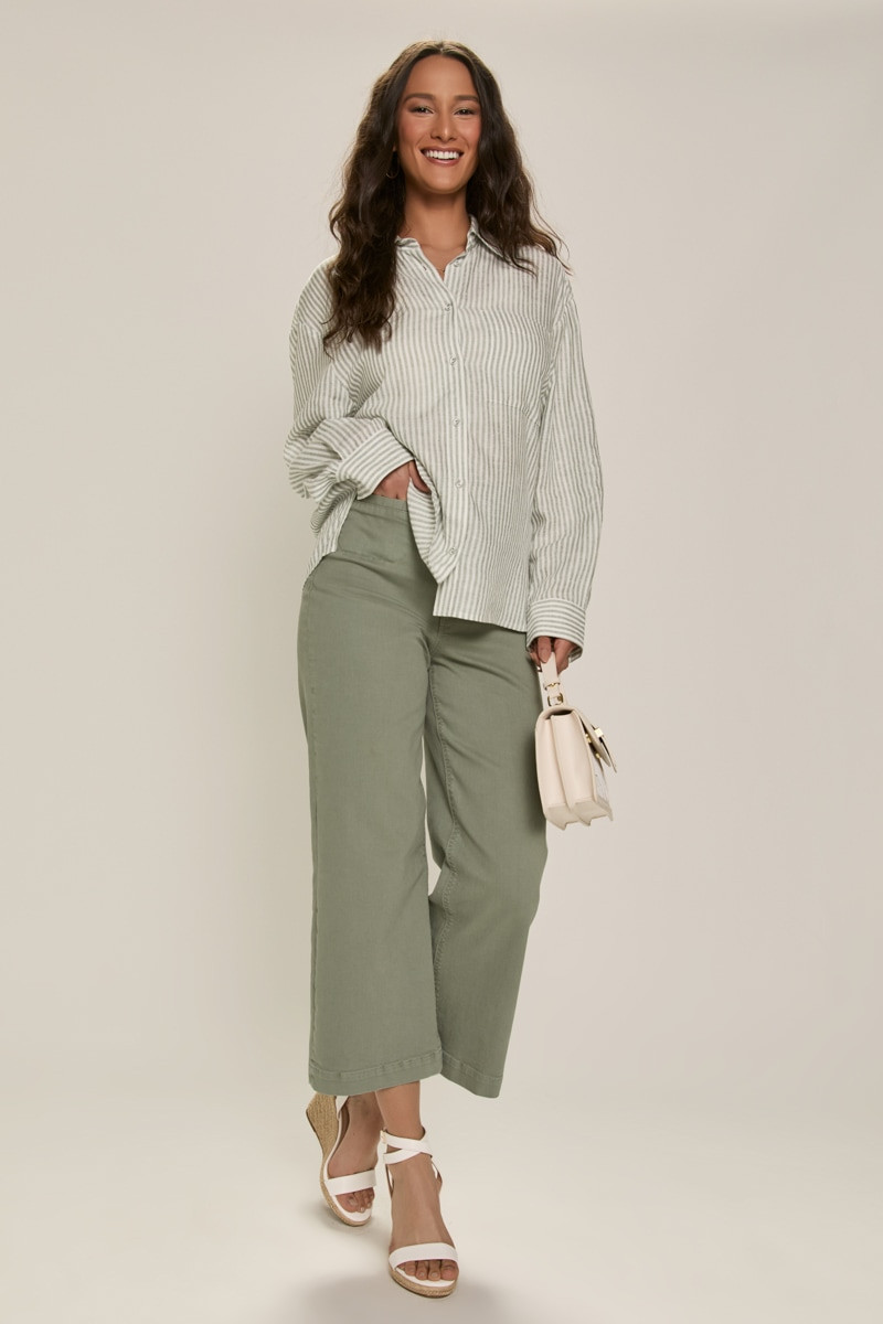 Angelina Striped Linen Button Down Top