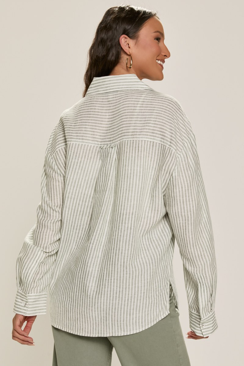 ANGELINA アンジェリーナ　フェーヴ　フェーブ Angelina Striped Linen Button Down Top