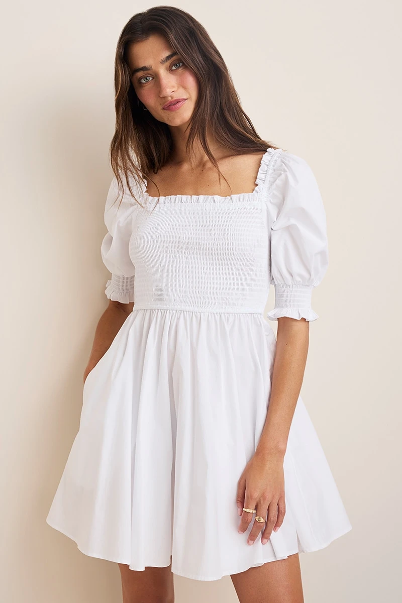 knee length dresses for ladies Jenna Long Sleeve Open Back Cotton Mini Dress main image 0