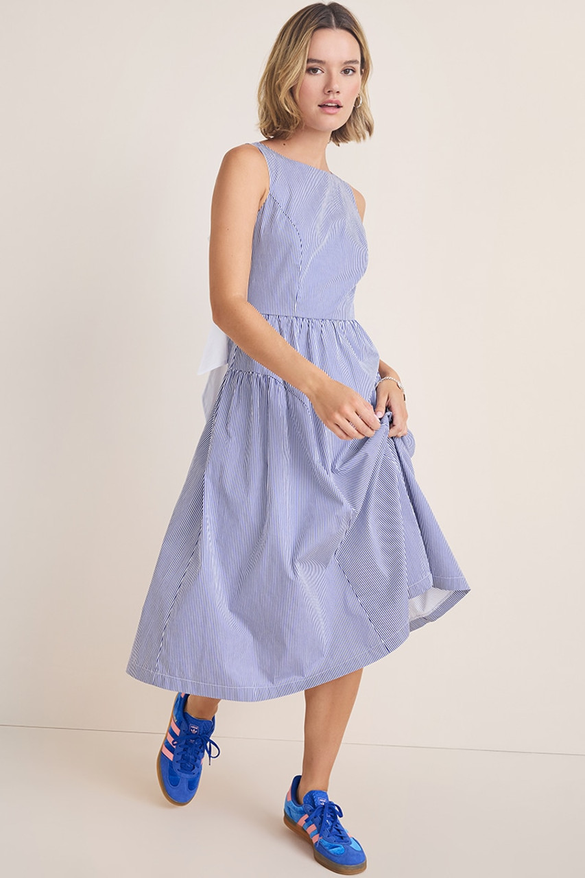 Bonnie Striped Bow Back Midi Dress