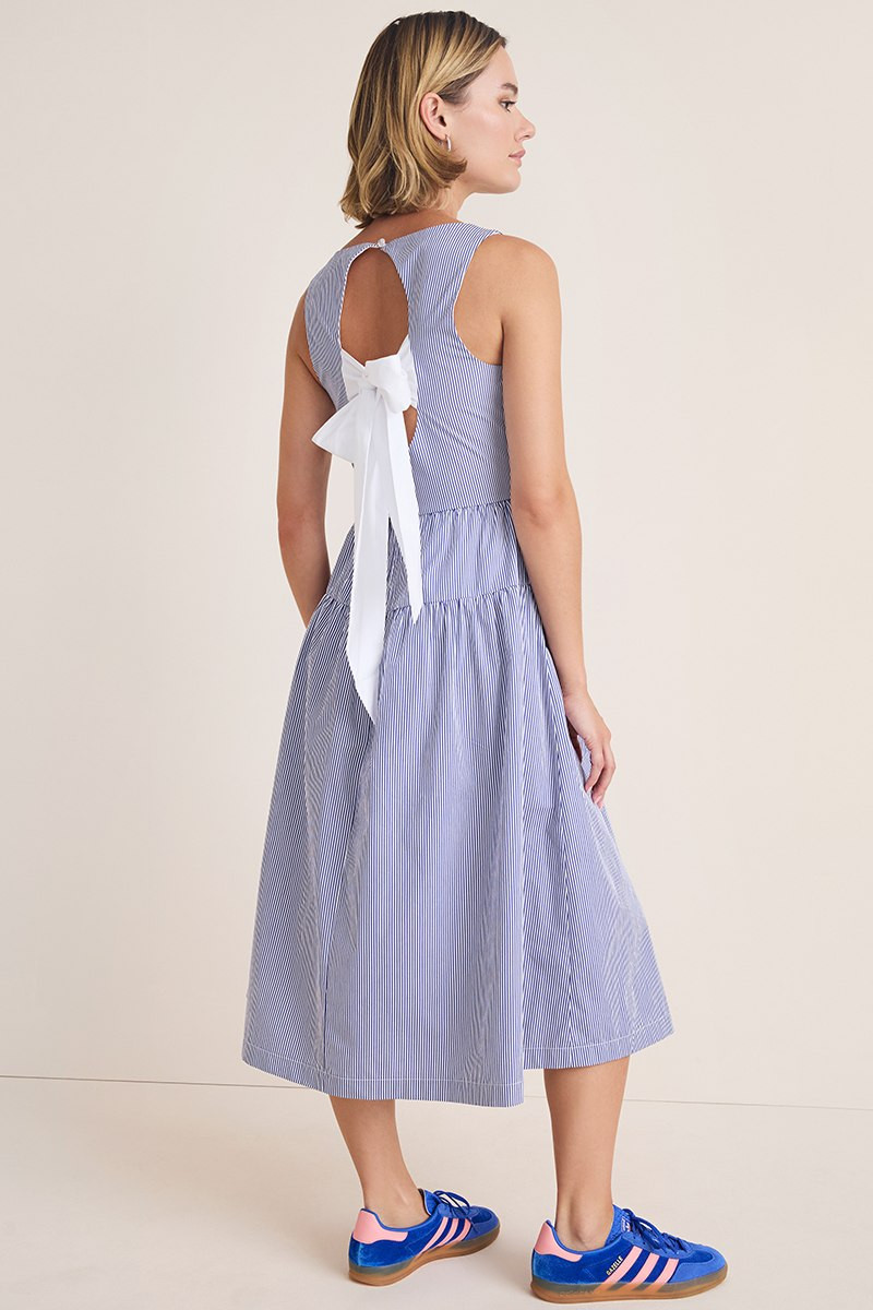 bow back midi dress Bonnie Striped Bow Back Midi Dress