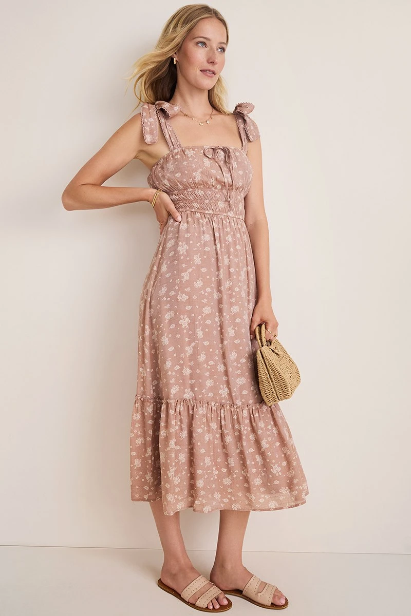 Tina Ditsy FloralTie Strap SmockedMidi Dress