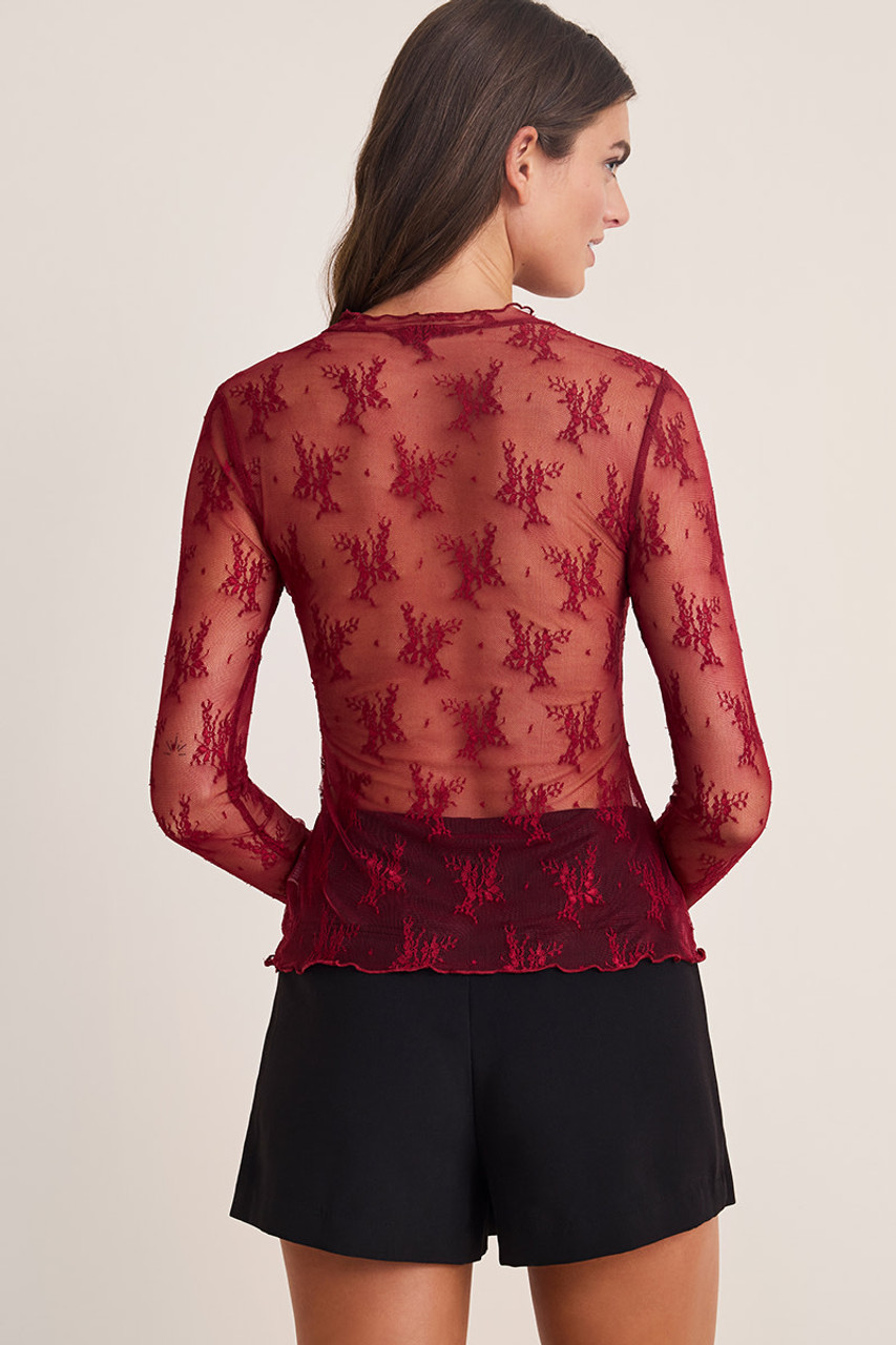 Christie Long Sleeve Embroidered Mesh Top