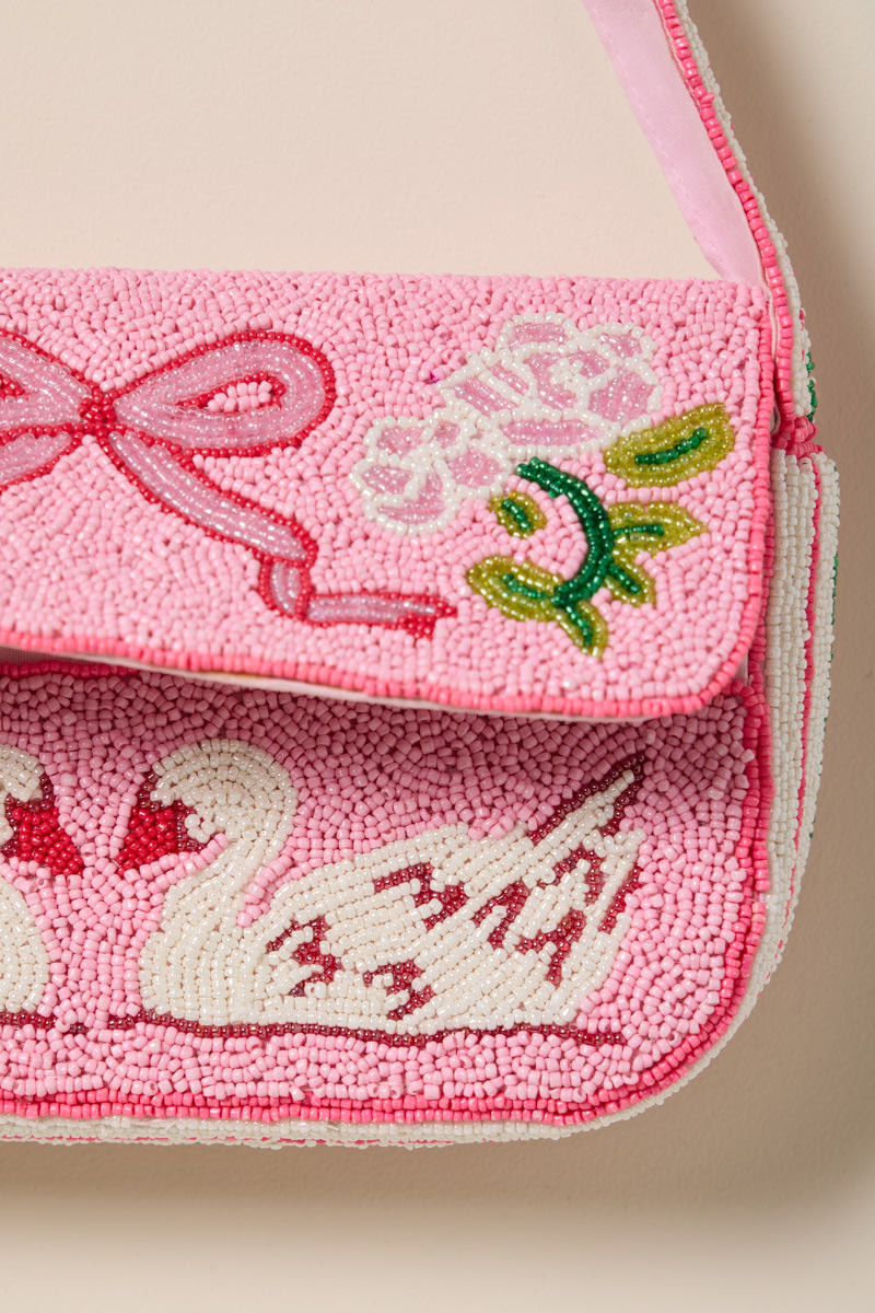 Swan Beaded Shoulder Bag