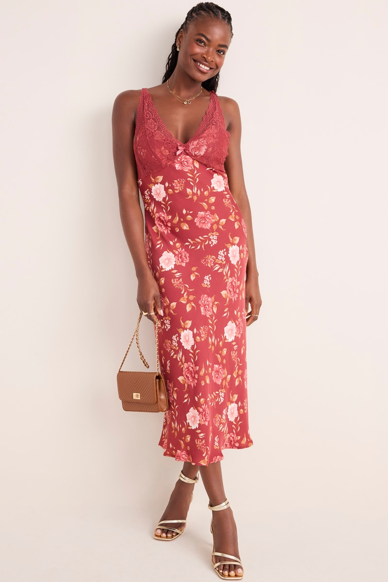 Bobbie Lace Trim Floral Midi Dress