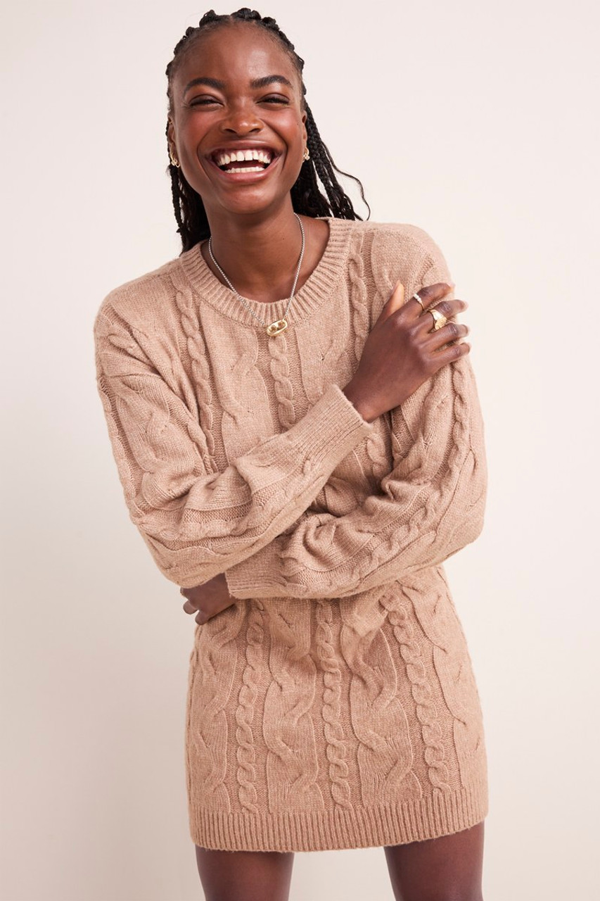 Francesca's | Lora Cable Knit Sweater Dress | Brown | LG