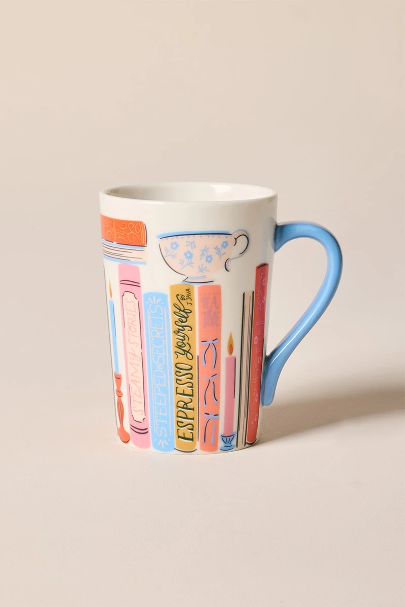Steamy Stories Tall Coffee Mug — aesthetic cottagecore mug for cozy tea and coffee rituals