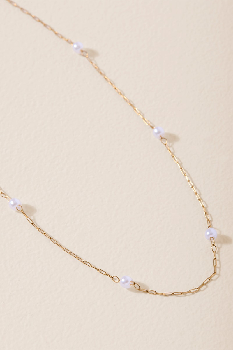 Laura Stainless Steel Mini Pearl Station Necklace