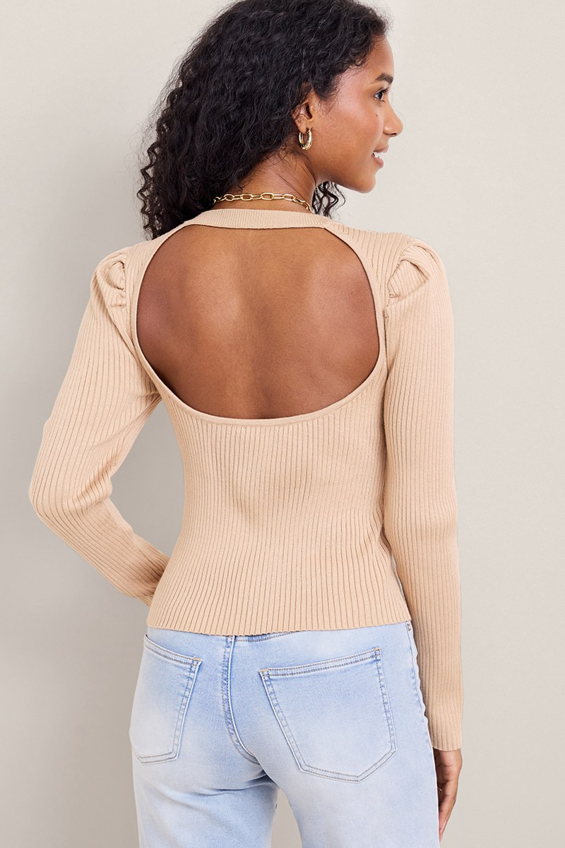Maria Rib Knit Open Back Sweater