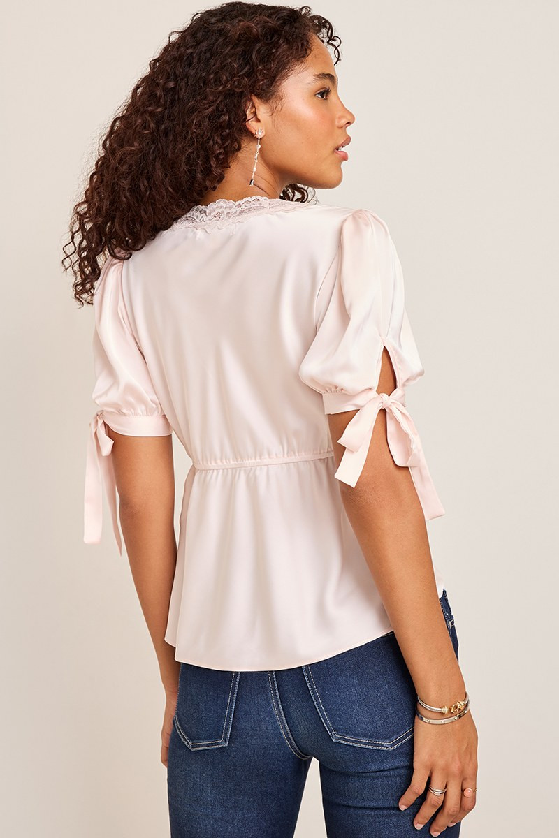 Cheryl Lace Trim Satin Blouse