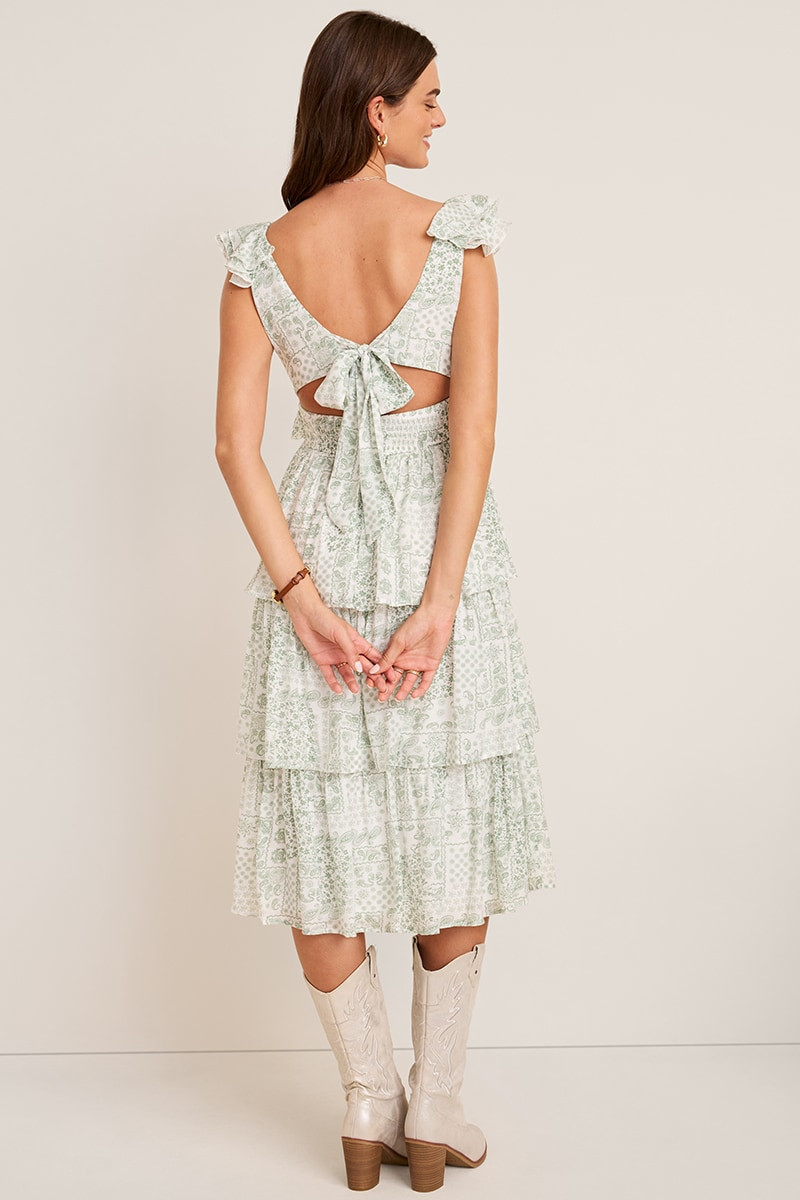 knee length dresses for ladies Tie It Up Pretty Blue Floral Bow Strap Midi Dress