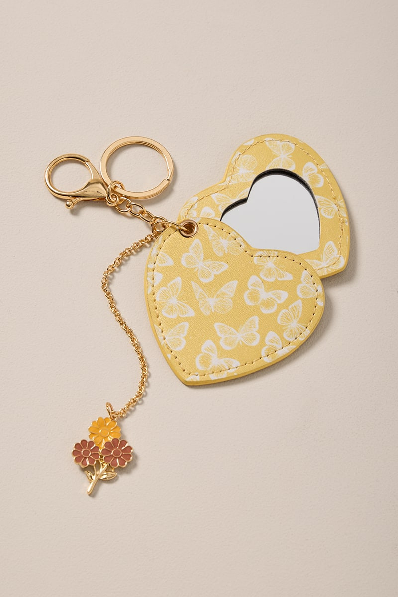Butterfly Print Heart Mirror Keychain