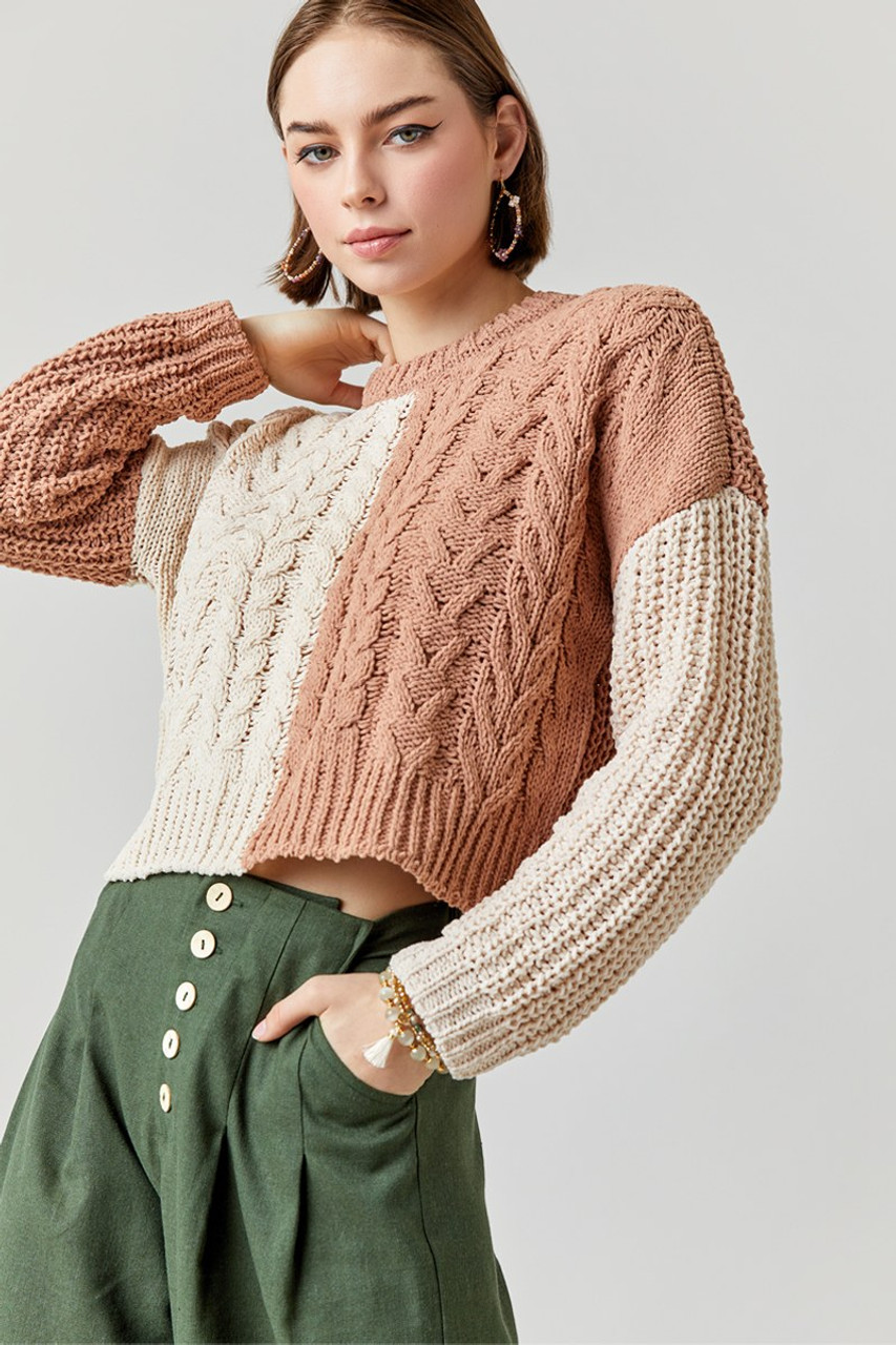 Raven Color Block Cable Sweater