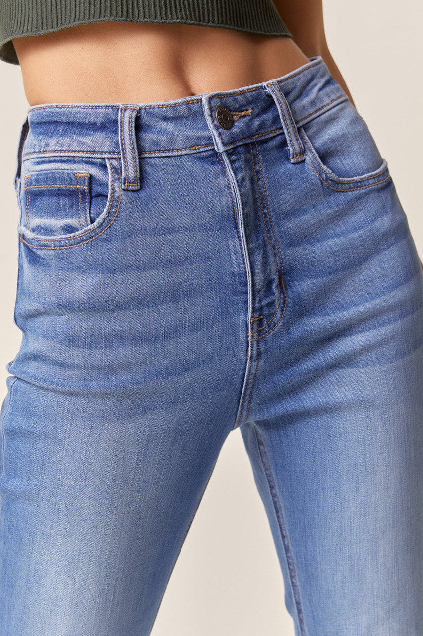 Harper Heritage Destructed Frayed Kick Crop Jeans - francesca's