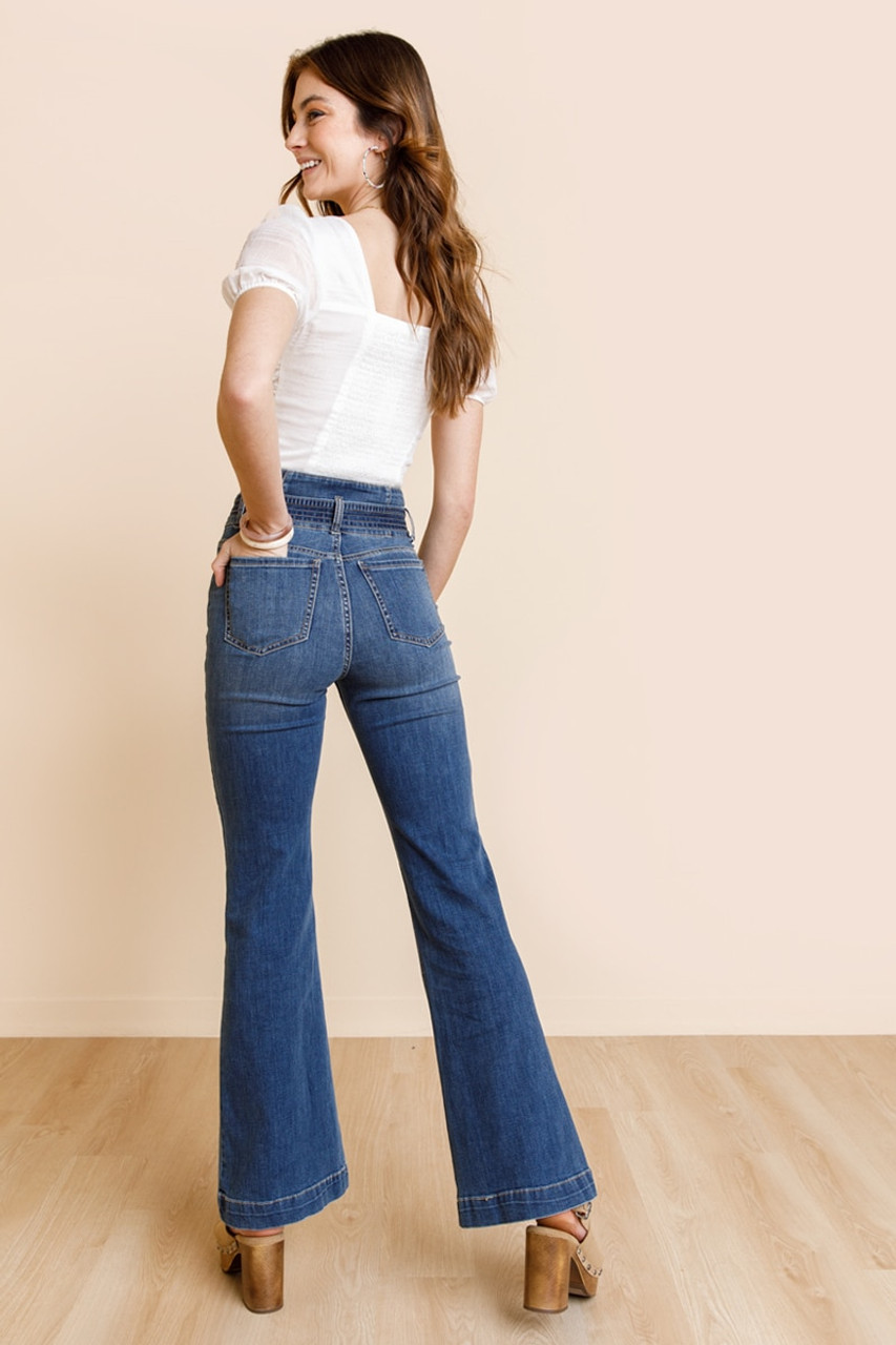 Darci High Rise Tie Front Flare Jeans