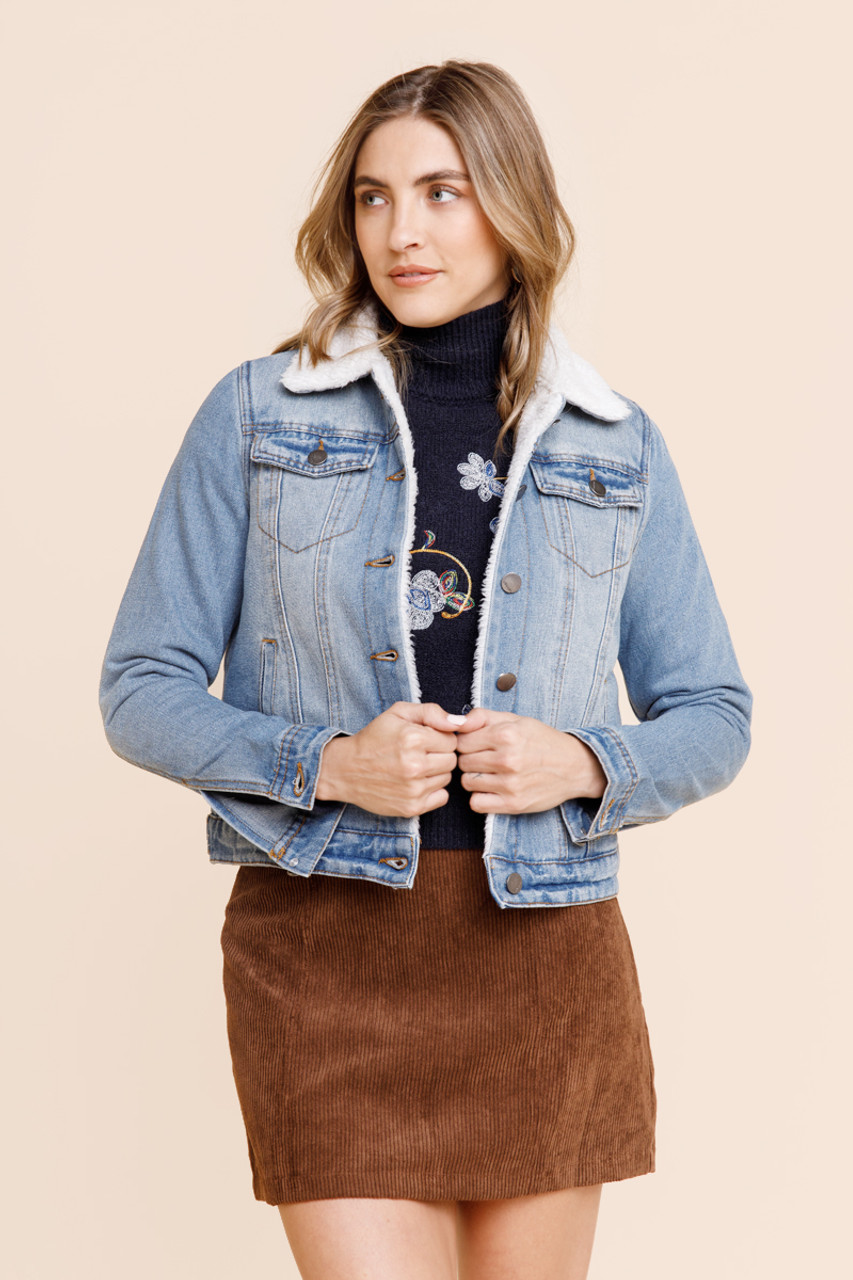 sherpa denim jacket - Luna Boutique