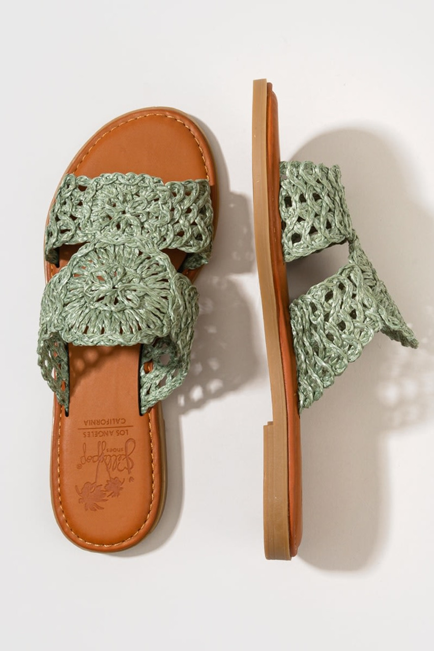 Jellypop Sage Tamina Raffia Crochet Slide Sandals francesca s