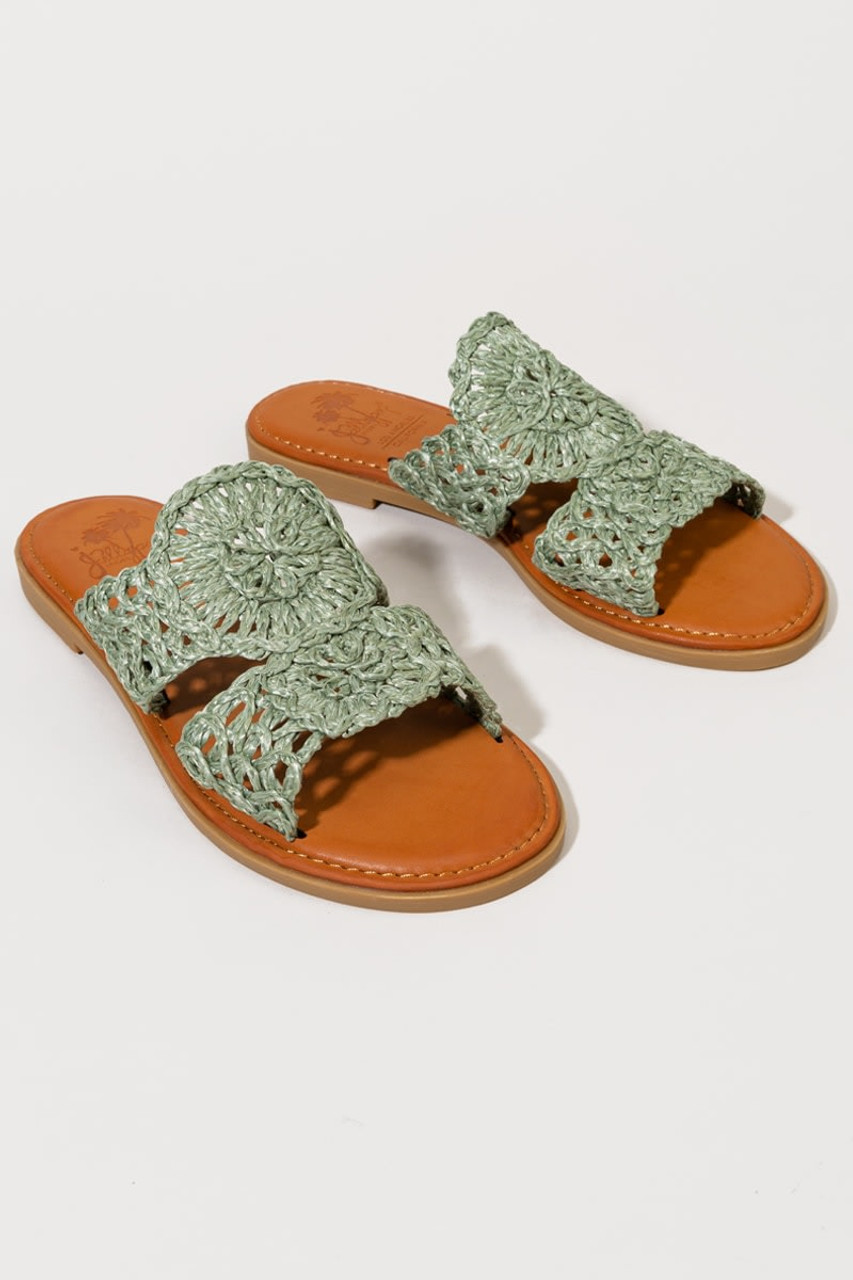 Jellypop Sage Tamina Raffia Crochet Slide Sandals francesca s