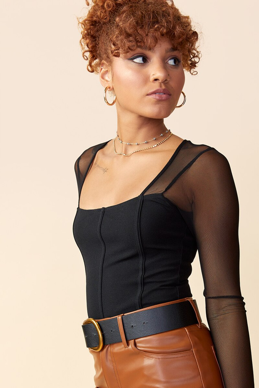 kelsey Long Sleeve Mesh Corset Bodysuit