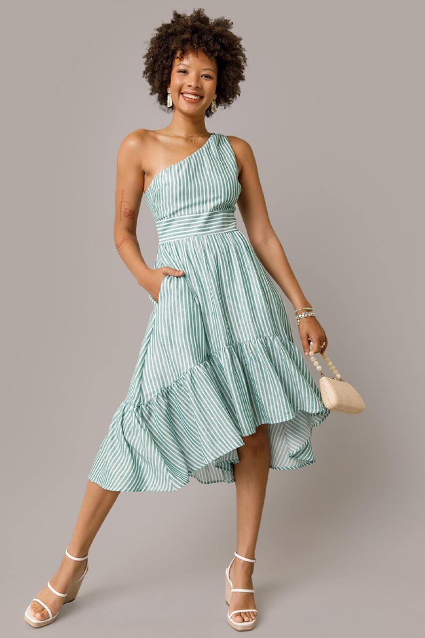 Jada Striped One Shoulder Midi Dress