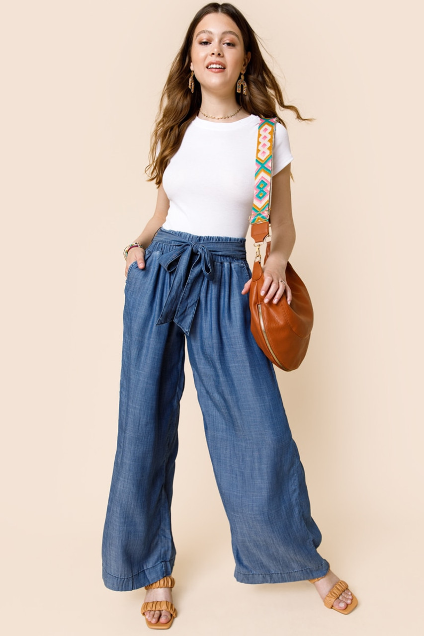 Allie Chambray Wide Leg Palazzo Pants